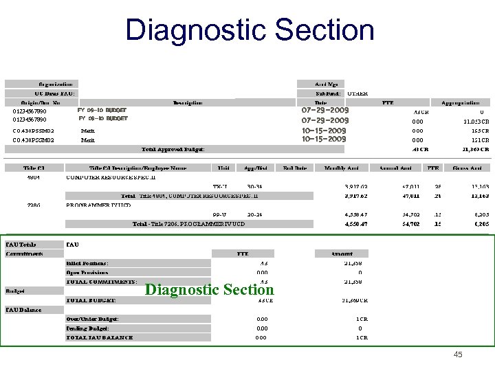 Diagnostic Section 01234567890 07 -29 -2009 10 -15 -2009 FY 09 -10 BUDGET Diagnostic