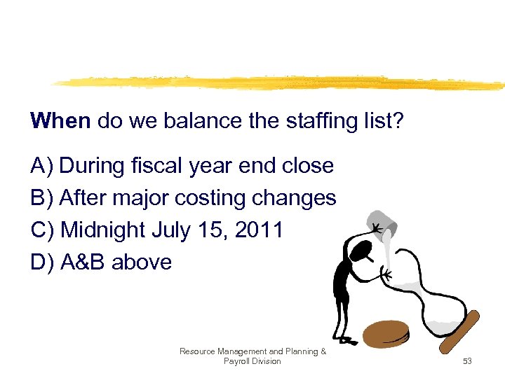  When do we balance the staffing list? A) During fiscal year end close