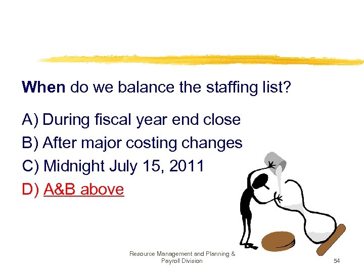 When do we balance the staffing list? A) During fiscal year end close B)
