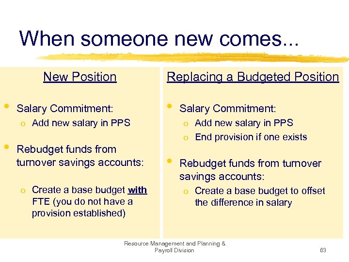 When someone new comes. . . New Position • Replacing a Budgeted Position •