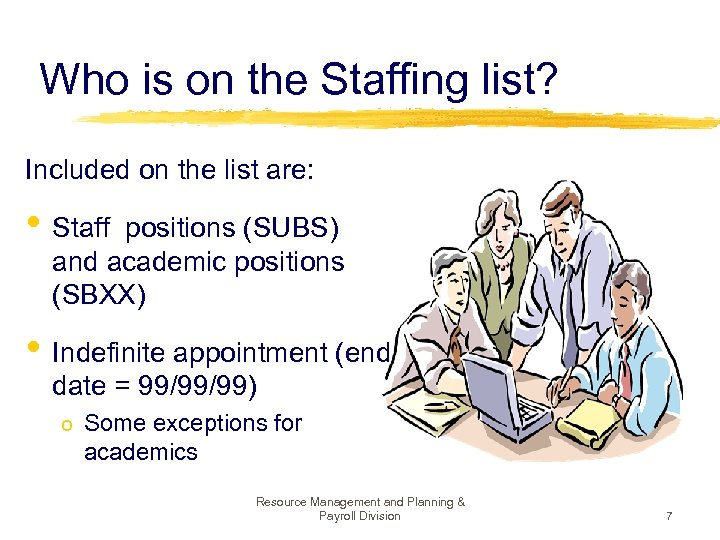 Who is on the Staffing list? Included on the list are: • Staff positions