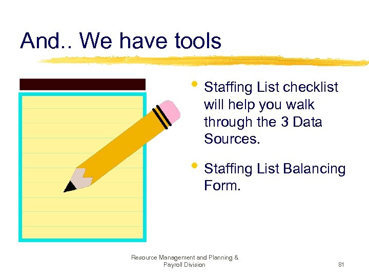 And. . We have tools • Staffing List checklist will help you walk through