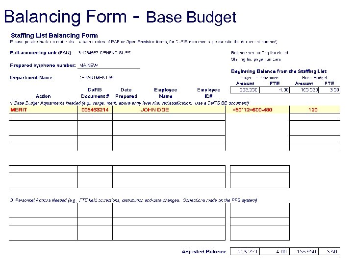 Balancing Form - Base Budget 