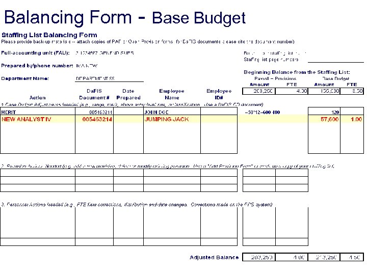 Balancing Form - Base Budget 