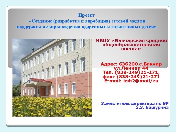 Проект «Создание (разработка и апробация) сетевой модели поддержки и сопровождения одаренных и талантливых детей»