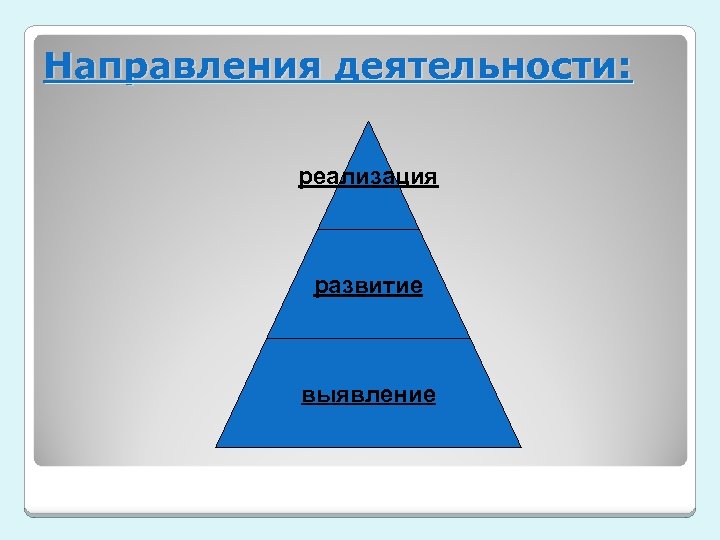 Направления деятельности: реализация развитие выявление 