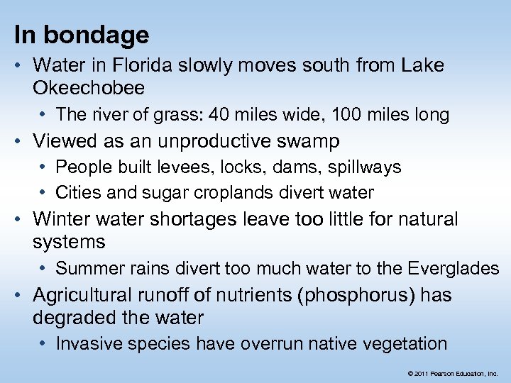 In bondage • Water in Florida slowly moves south from Lake Okeechobee • The