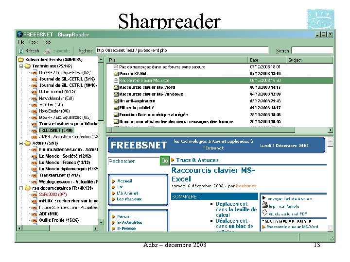Sharpreader Adbs – décembre 2003 13 