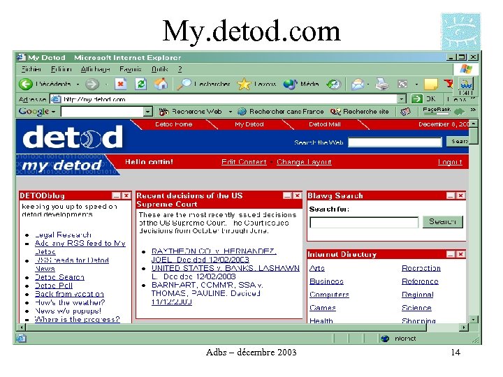 My. detod. com Adbs – décembre 2003 14 