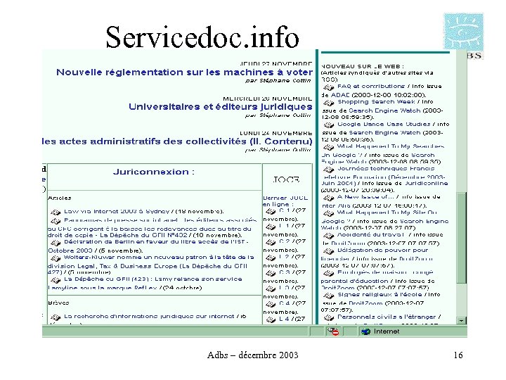 Servicedoc. info Adbs – décembre 2003 16 