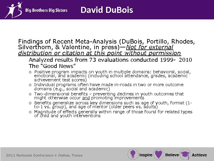 David Du. Bois Findings of Recent Meta-Analysis (Du. Bois, Portillo, Rhodes, Silverthorn, & Valentine,