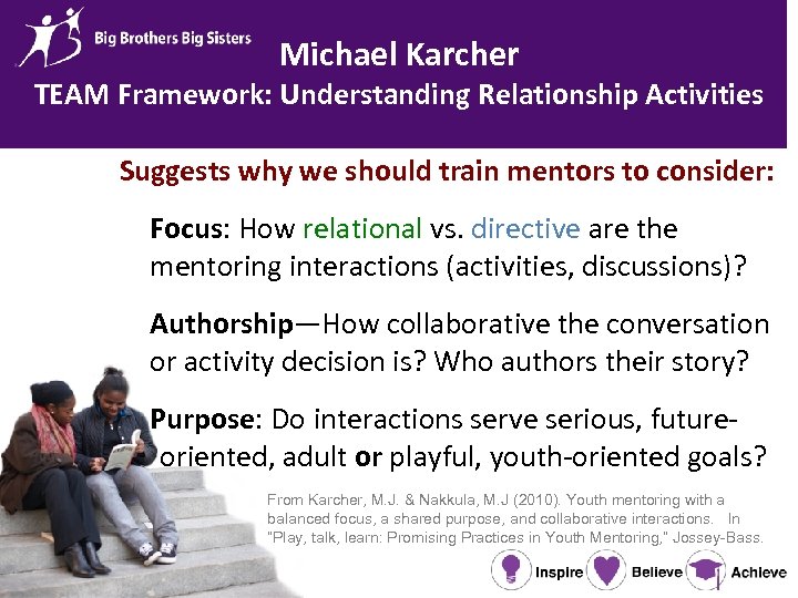 Michael Karcher TEAM Framework: Understanding Relationship Activities Suggests why we should train mentors to