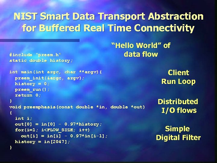 NIST Smart Data Transport Abstraction for Buffered Real Time Connectivity #include "preem. h" static