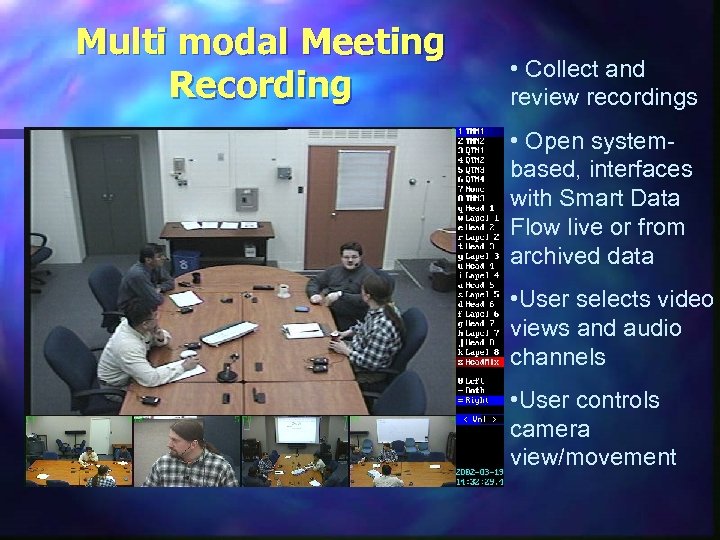 Multi modal Meeting Recording • Collect and review recordings • Open systembased, interfaces with