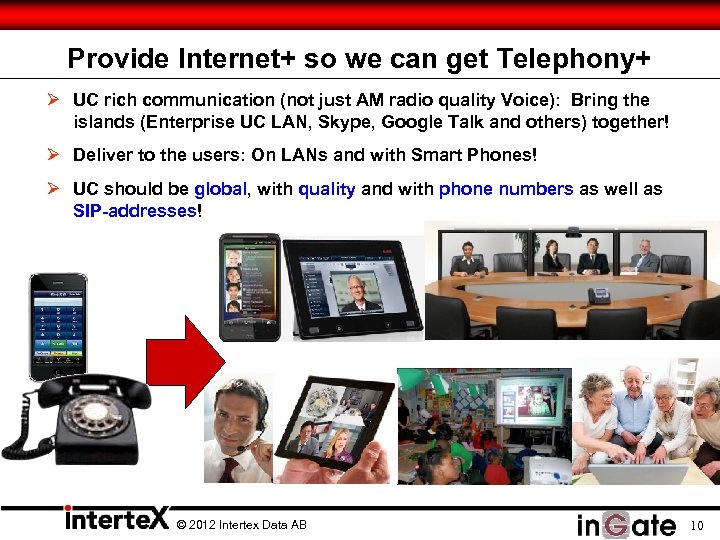 Provide Internet+ so we can get Telephony+ Ø UC rich communication (not just AM