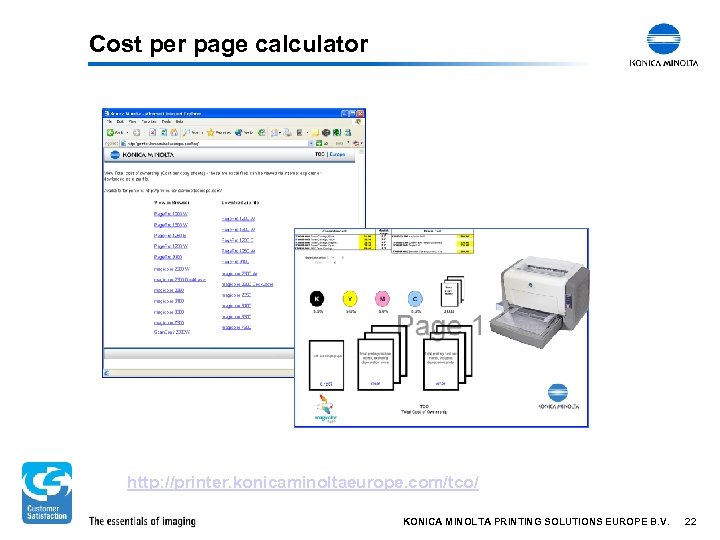 Cost per page calculator http: //printer. konicaminoltaeurope. com/tco/ KONICA MINOLTA PRINTING SOLUTIONS EUROPE B.