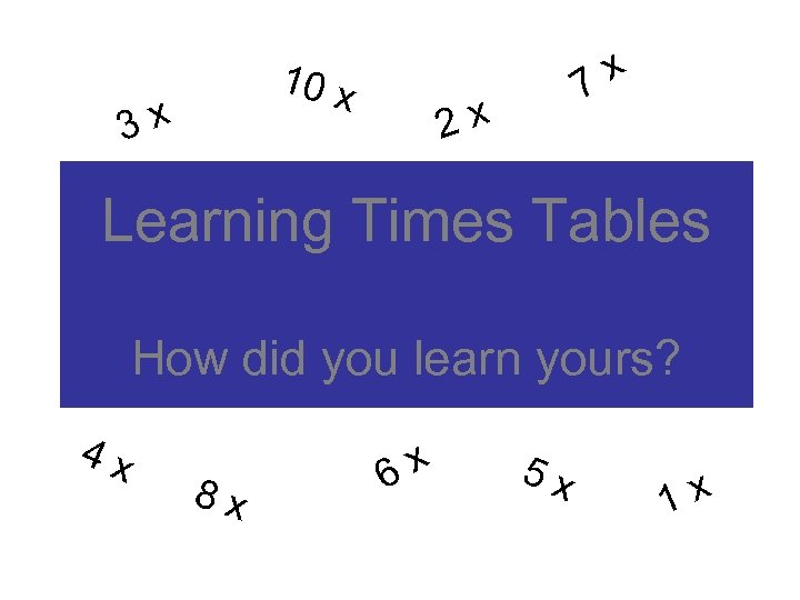 10 x x 3 x 7 x 2 Learning Times Tables How did you