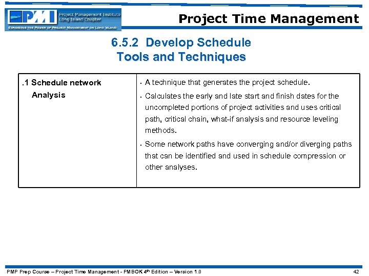 Project Time Management 6. 5. 2 Develop Schedule Tools and Techniques. 1 Schedule network