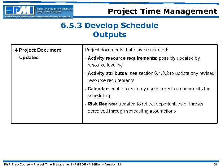 Project Time Management 6. 5. 3 Develop Schedule Outputs. 4 Project Document Updates Project