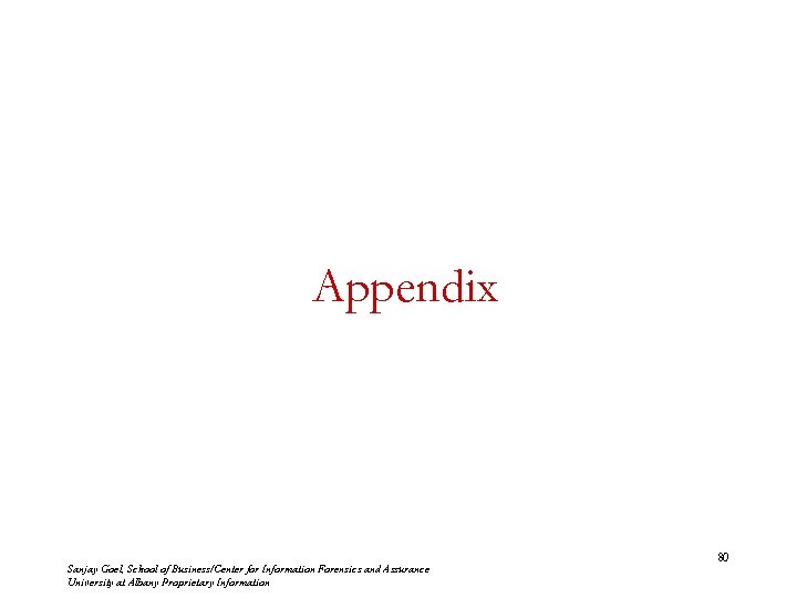 Appendix Sanjay Goel, School of Business/Center for Information Forensics and Assurance University at Albany