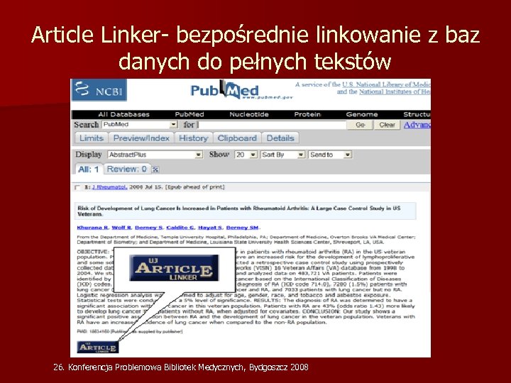 Article Linker- bezpośrednie linkowanie z baz danych do pełnych tekstów 26. Konferencja Problemowa Bibliotek