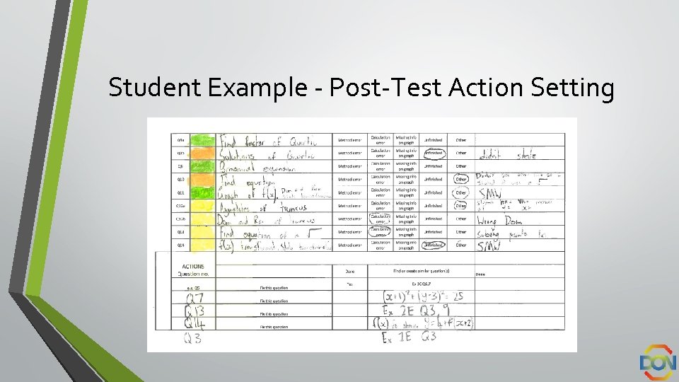 Student Example - Post-Test Action Setting 