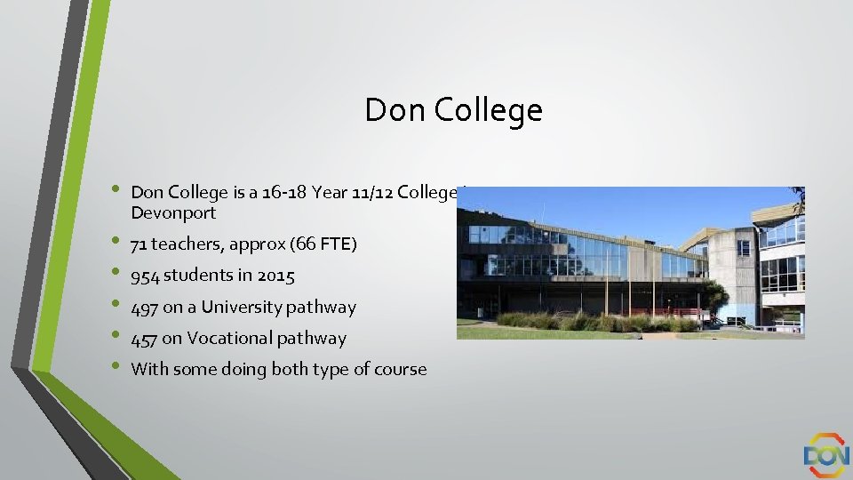 Don College • • • Don College is a 16 -18 Year 11/12 College