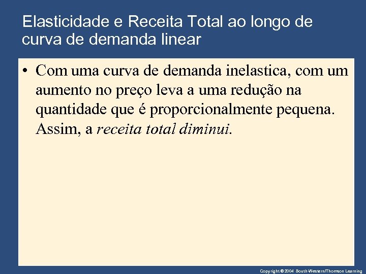 Elasticidade e Receita Total ao longo de curva de demanda linear • Com uma