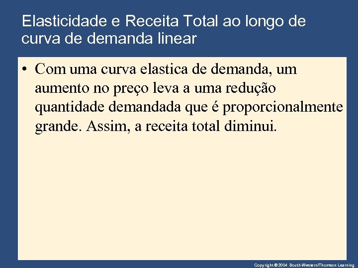 Elasticidade e Receita Total ao longo de curva de demanda linear • Com uma