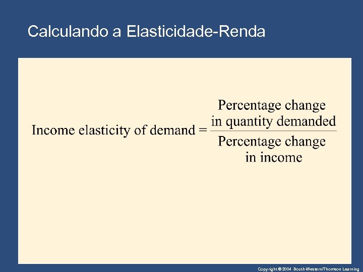 Calculando a Elasticidade-Renda Copyright © 2004 South-Western/Thomson Learning 