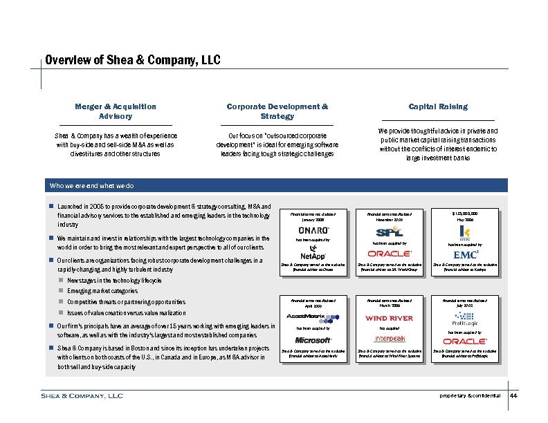Overview of Shea & Company, LLC Merger & Acquisition Advisory Corporate Development & Strategy