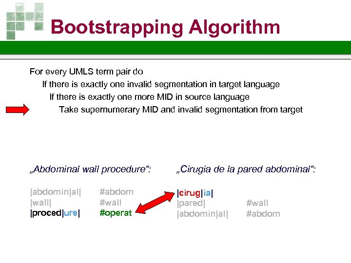 Bootstrapping Algorithm For every UMLS term pair do If there is exactly one invalid