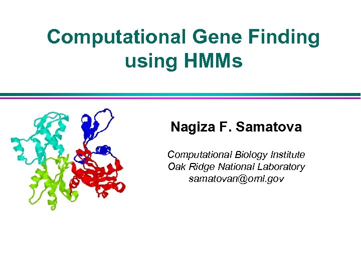 Computational Gene Finding using HMMs Nagiza F. Samatova Computational Biology Institute Oak Ridge National