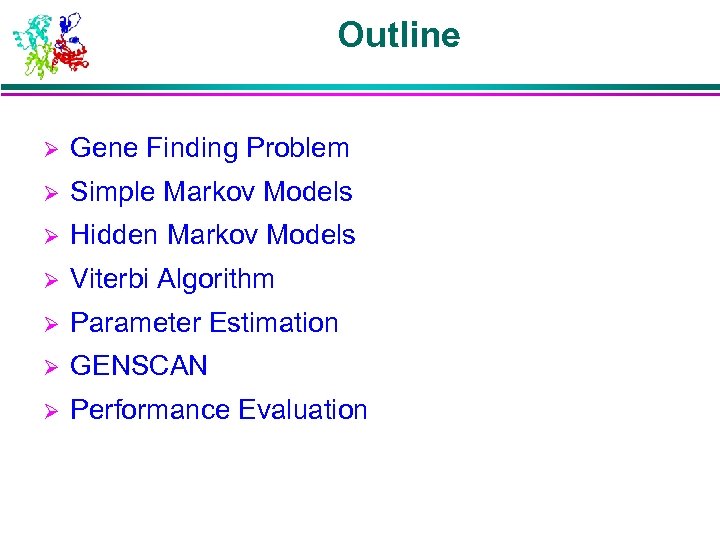 Outline Ø Gene Finding Problem Ø Simple Markov Models Ø Hidden Markov Models Ø