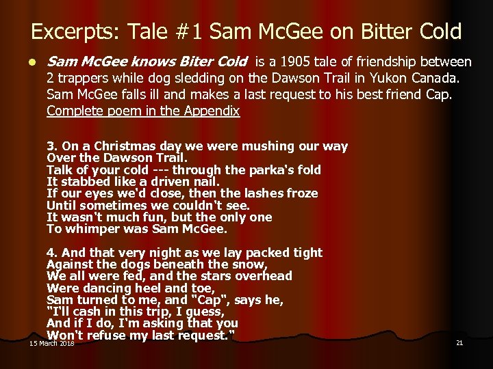 Excerpts: Tale #1 Sam Mc. Gee on Bitter Cold l Sam Mc. Gee knows