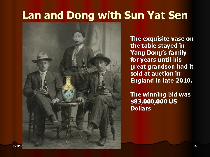 Lan and Dong with Sun Yat Sen The exquisite vase on the table stayed