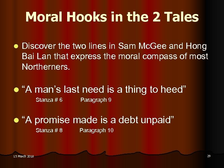 Moral Hooks in the 2 Tales l Discover the two lines in Sam Mc.