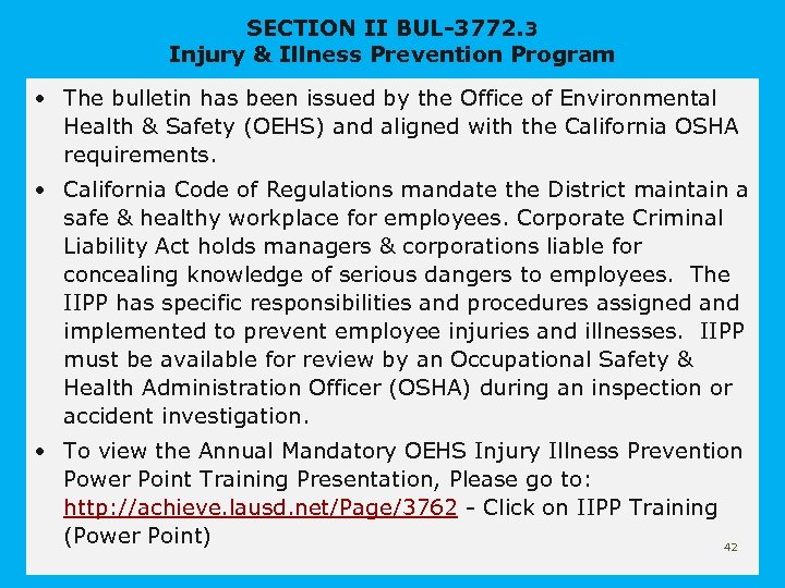 SECTION II BUL-3772. 3 Injury & Illness Prevention Program • The bulletin has been