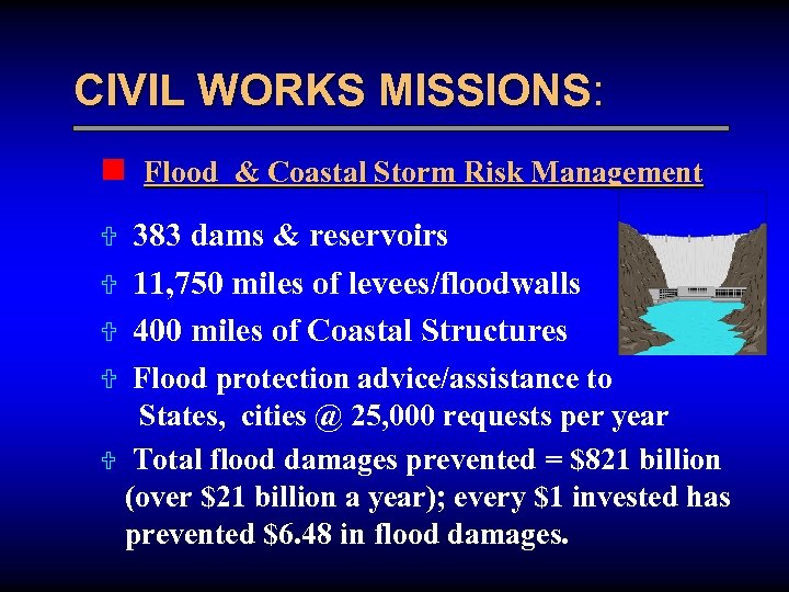 CIVIL WORKS MISSIONS: n Flood & Coastal Storm Risk Management U U U 383