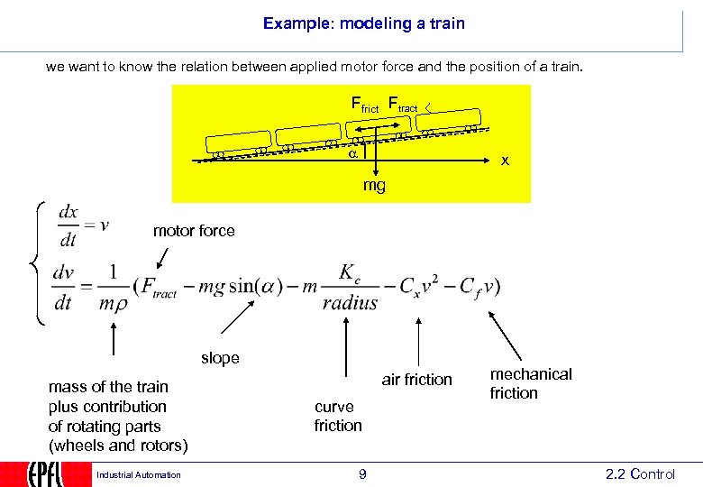 Example: modeling a train we want to know the relation between applied motor force