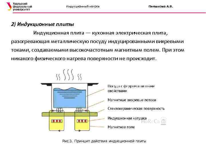 Индукционный нагрев Плешкова А. В. 2) Индукционные плиты Индукционная плита — кухонная электрическая плита,
