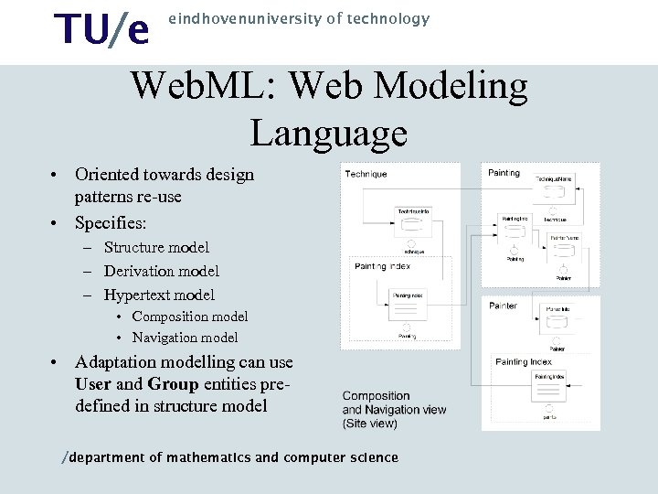 TU/e Web. ML: Web Modeling Language eindhovenuniversity of technology • Oriented towards design patterns