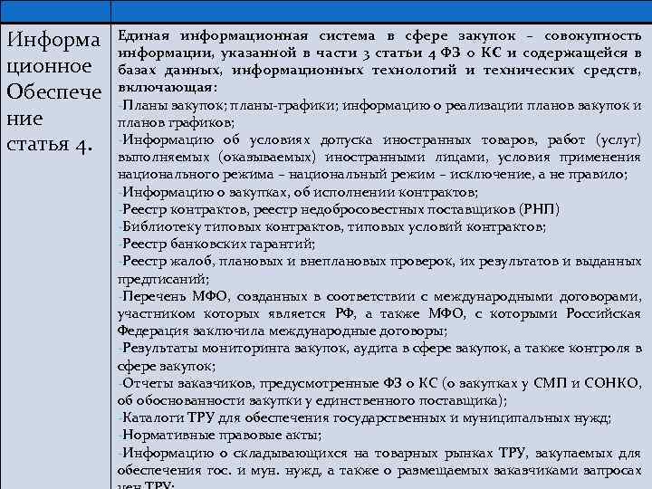 Информа ционное Обеспече ние статья 4. Единая информационная система в сфере закупок – совокупность