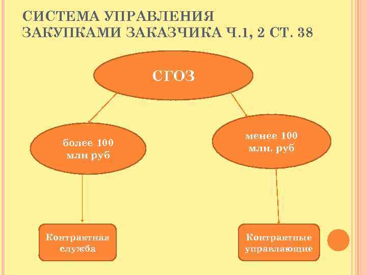 СИСТЕМА УПРАВЛЕНИЯ ЗАКУПКАМИ ЗАКАЗЧИКА Ч. 1, 2 СТ. 38 СГОЗ более 100 млн руб