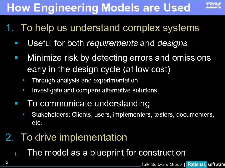 How Engineering Models are Used 1. To help us understand complex systems § Useful