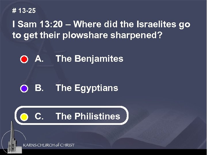 # 13 -25 I Sam 13: 20 – Where did the Israelites go to