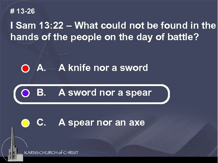 # 13 -26 I Sam 13: 22 – What could not be found in