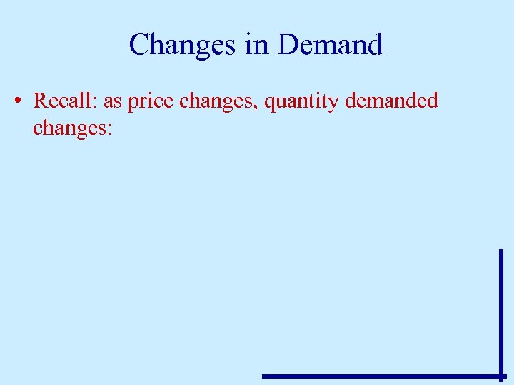Changes in Demand • Recall: as price changes, quantity demanded changes: 