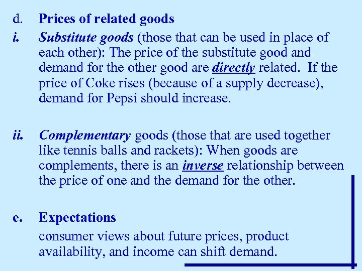d. i. Prices of related goods Substitute goods (those that can be used in