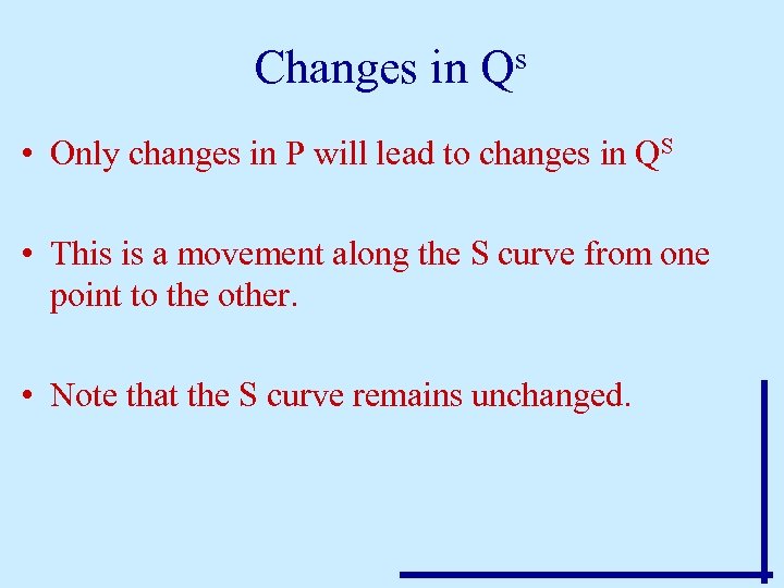 Changes in Qs • Only changes in P will lead to changes in QS